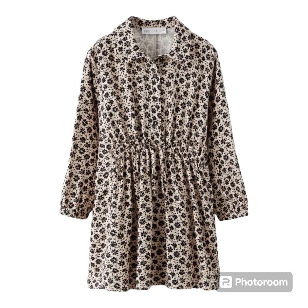 ZARA Girls 11/12 Floral Print Dress(Black+Ecru, 9 Years)